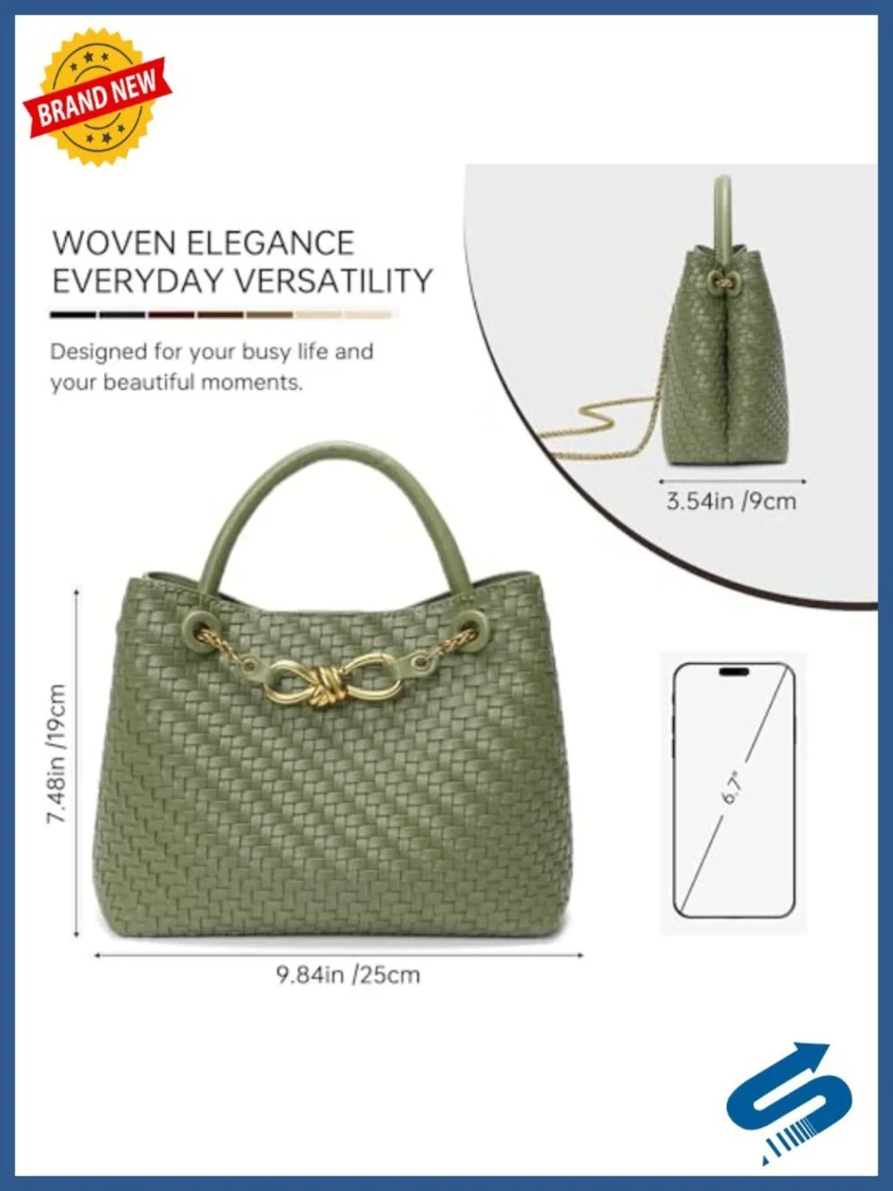 Small Woven Faux Leather Tote Shoulder Bag with Adjustable Straps